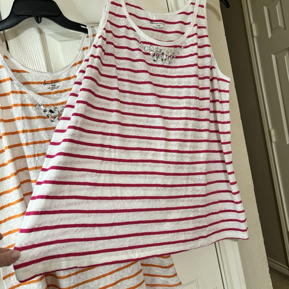 1X Lane Bryant 2 Stretchy Lace Striped Tanks W Clear Jeweled Neck - Picture 7 of 8